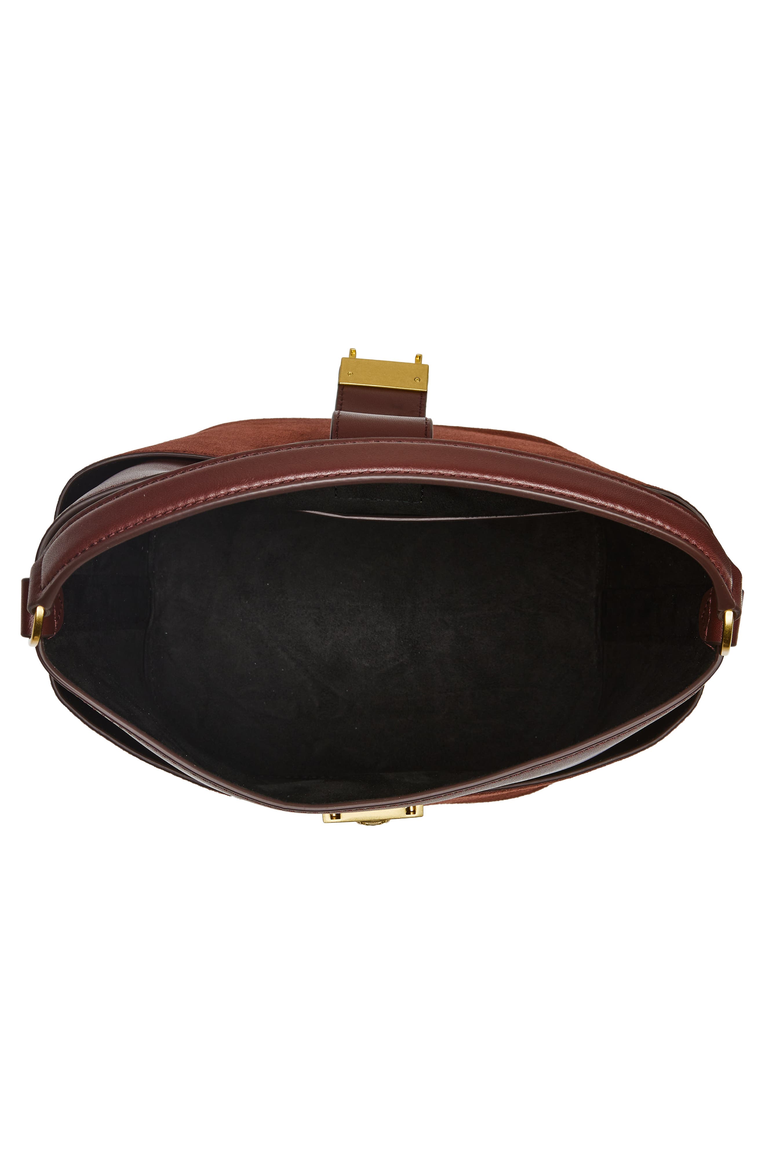 Small Crest Lock Leather Bucket Bag, Alternate, color, CHESTNUT