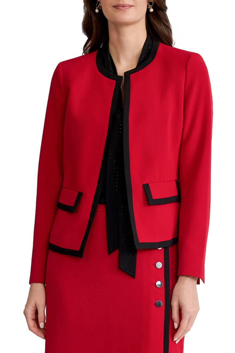 Colorblock Open Front Jacket, Main, color, FIRE RED/ BLACK