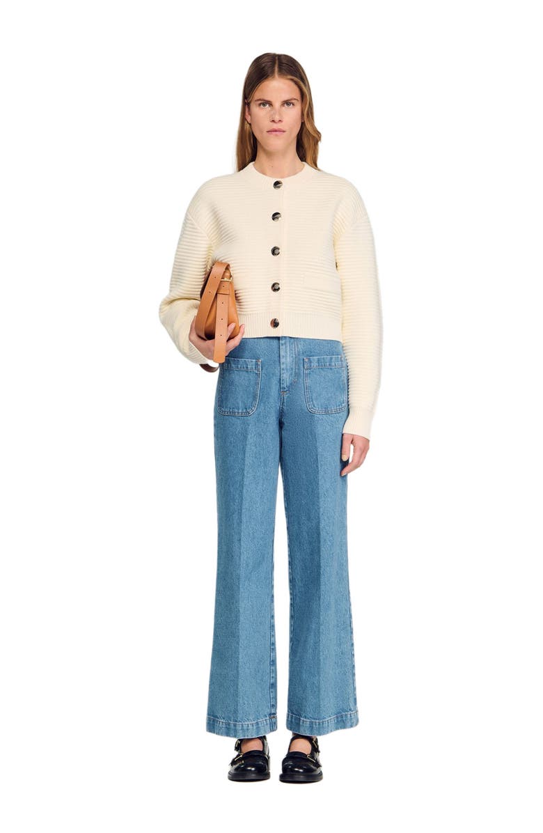 SANDRO Textured knit cardigan, Main, color, Ecru