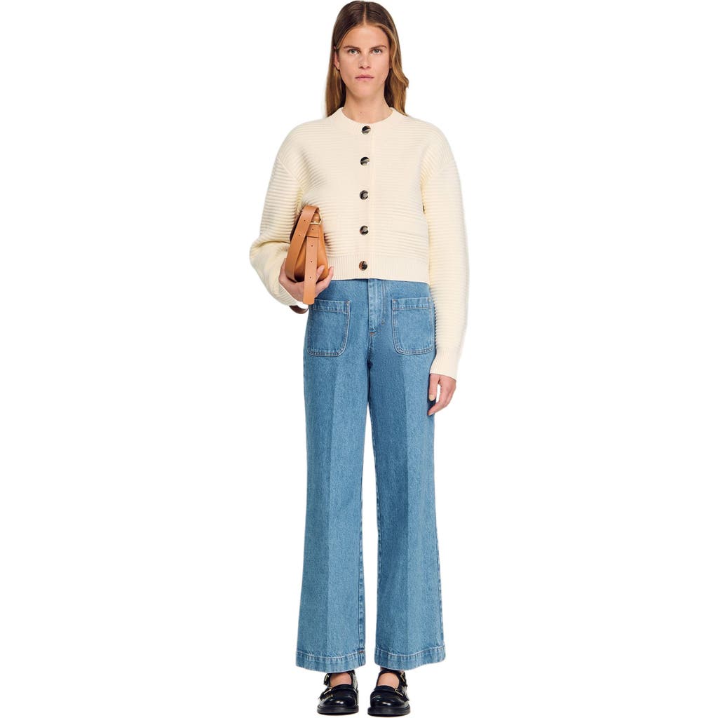 Sandro Textured Knit Cardigan In White