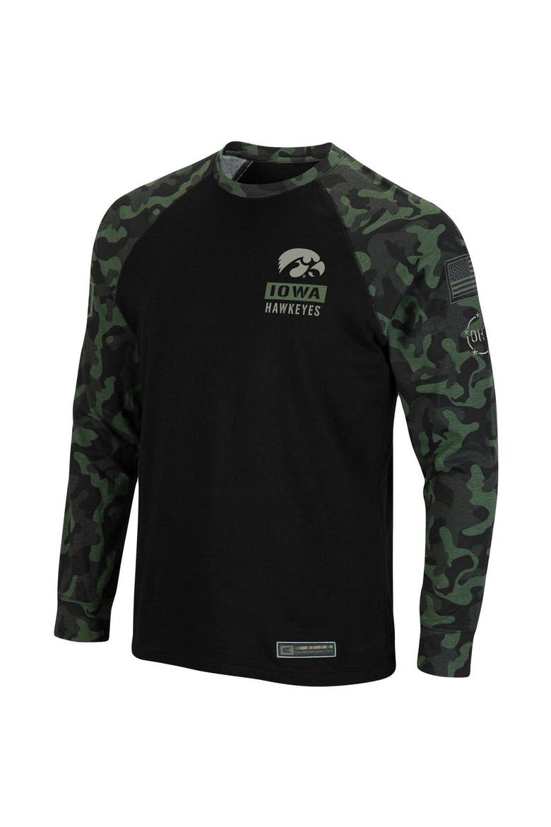 Men's Colosseum Black Iowa Hawkeyes OHT Military Appreciation Camo Raglan Long Sleeve T-Shirt, Alternate, color, Black