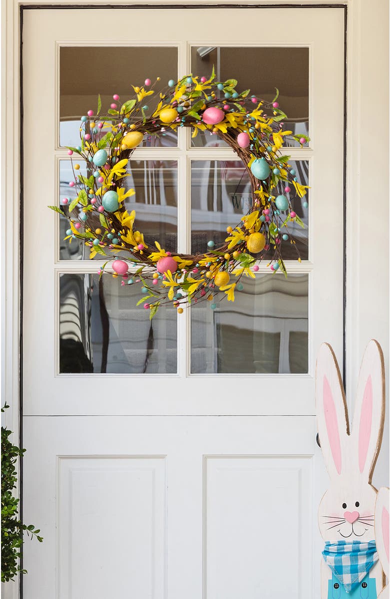 Glitzhome 22"D Easter Egg Wreath, Alternate, color, Yellow