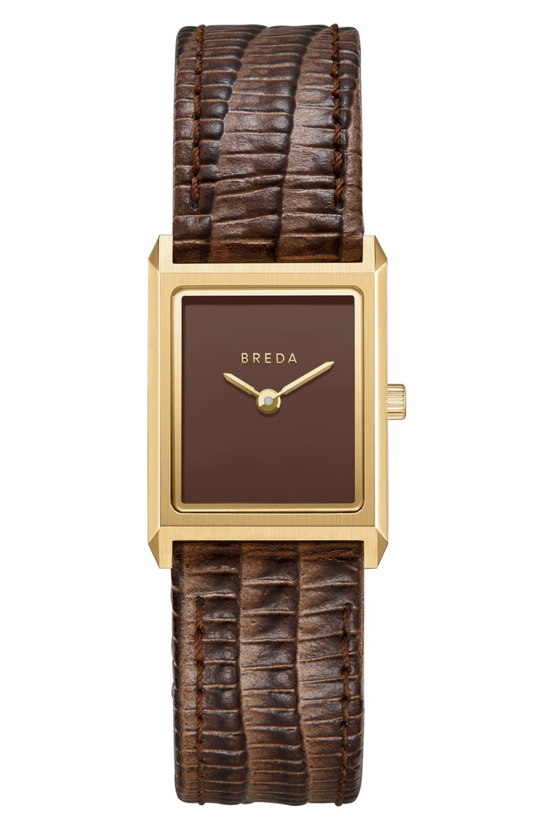 Small Leather Strap Two-Tone Tank Watch, 20mm x 26mm, Main, color, GOLD