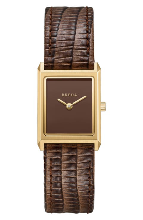 Small Leather Strap Two-Tone Tank Watch, 20mm x 26mm