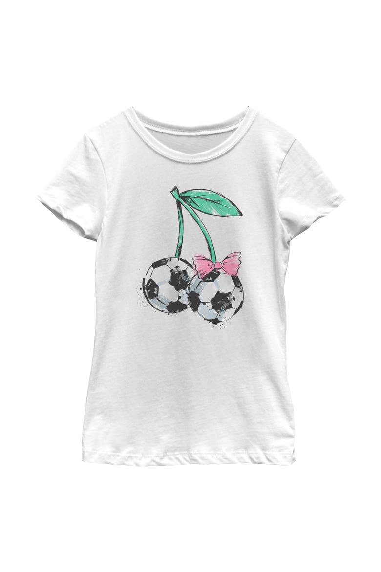 Girls Lost Gods Soccer Cherries Watercolor Sketch T Shirt, Main, color, White