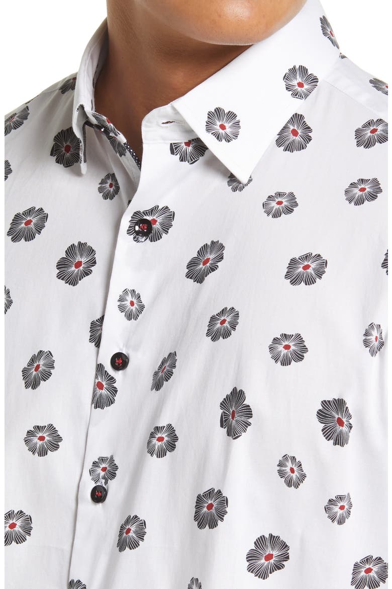 Floral Short Sleeve Stretch Button-Up Shirt, Alternate, color, WHITE