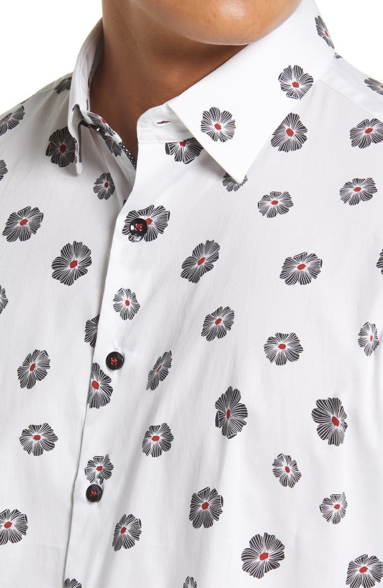 Stone Rose Floral Short Sleeve Stretch Button-Up Shirt, Alternate, color, 