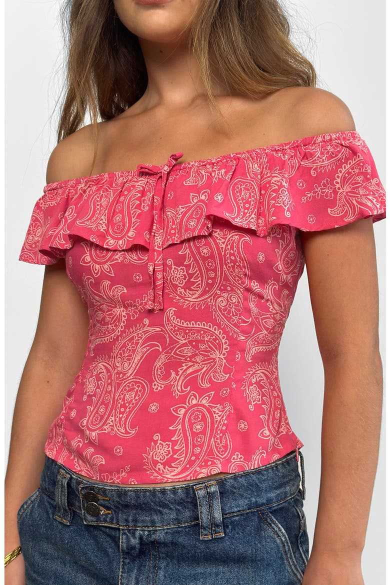Yokai Paisley Off the Shoulder Top, Alternate, color, RETRO PAISLEY PINK