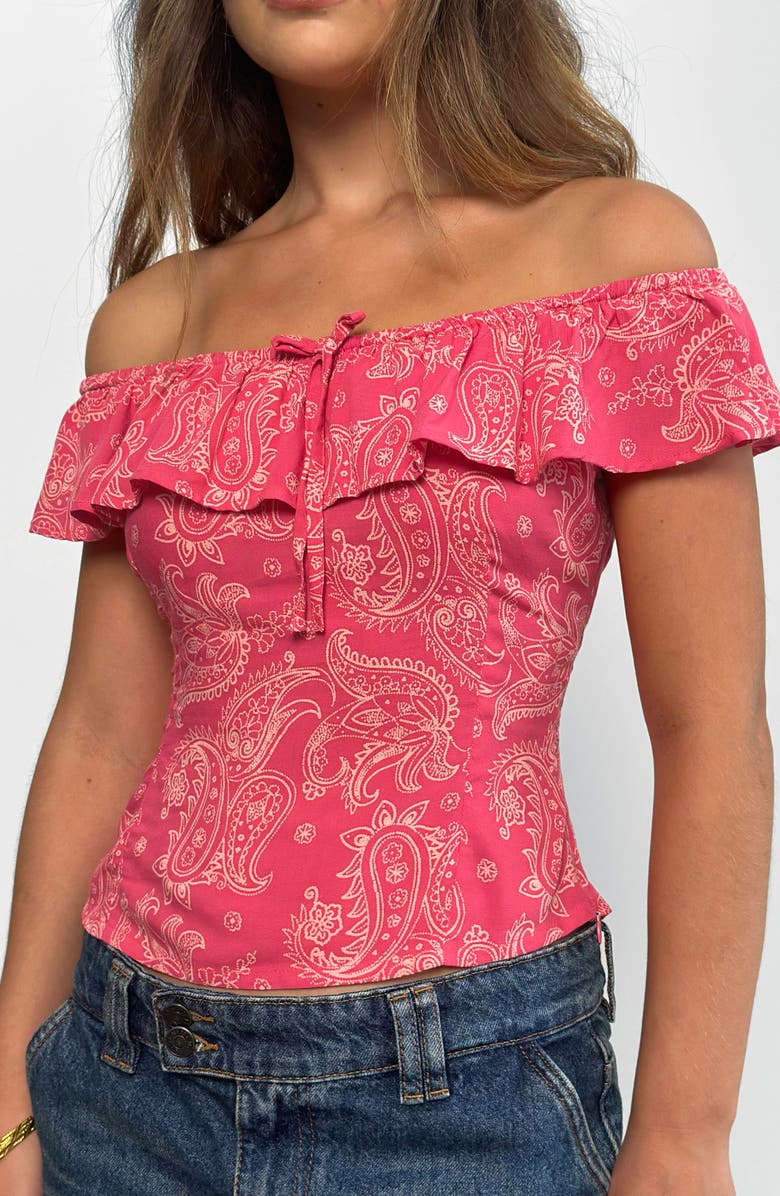 Motel Yokai Paisley Off the Shoulder Top, Alternate, color, Retro Paisley Pink