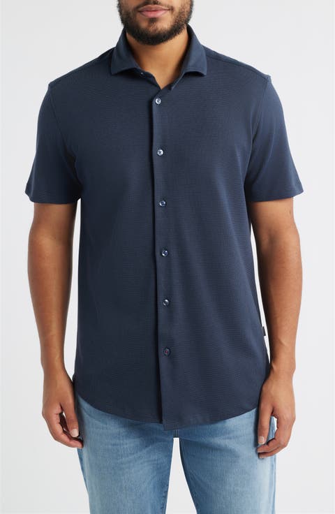 Technical Piqué Knit Short Sleeve Button-Up Shirt