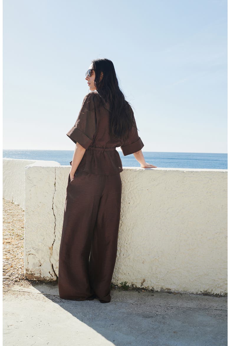 Belted Zip-Front Shirt, Alternate, color, BROWN