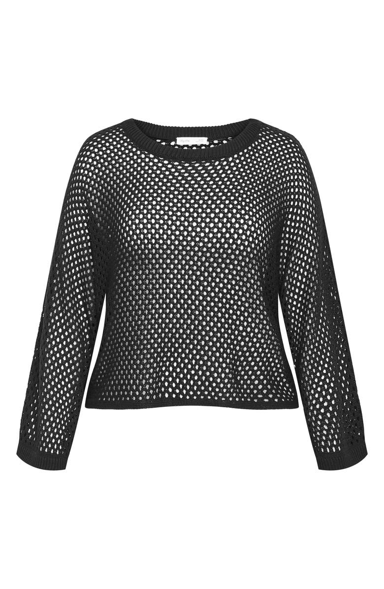 City Chic Open Stitch Sweater, Alternate, color, Black