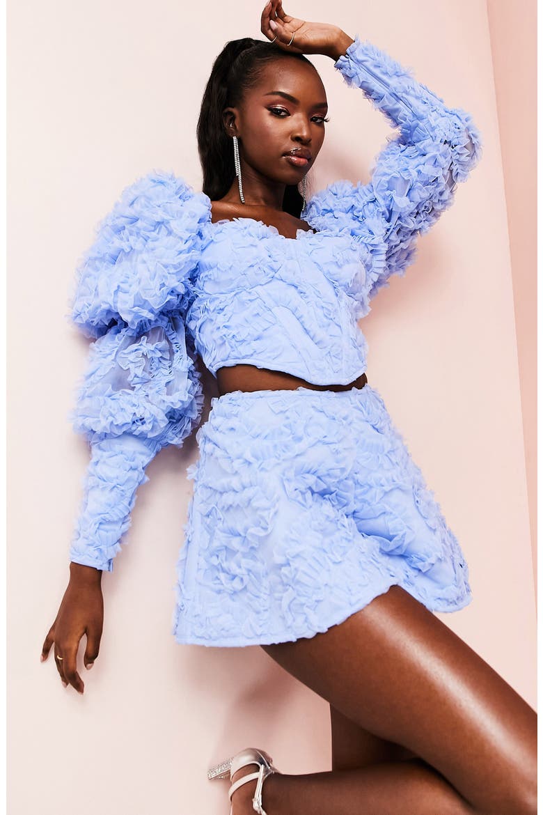 Mesh Ruffle Shorts, Alternate, color, LIGHT BLUE