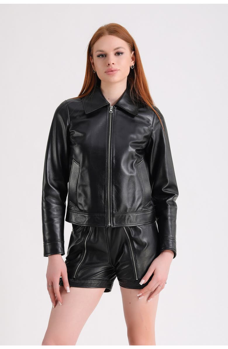 Furniq UK Chloe Leather Jacket, Alternate, color, Black