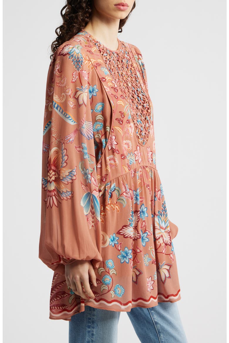 Boho Enchance Long Sleeve Floral Minidress, Alternate, color, BOHO ENCHANCE MOCHA