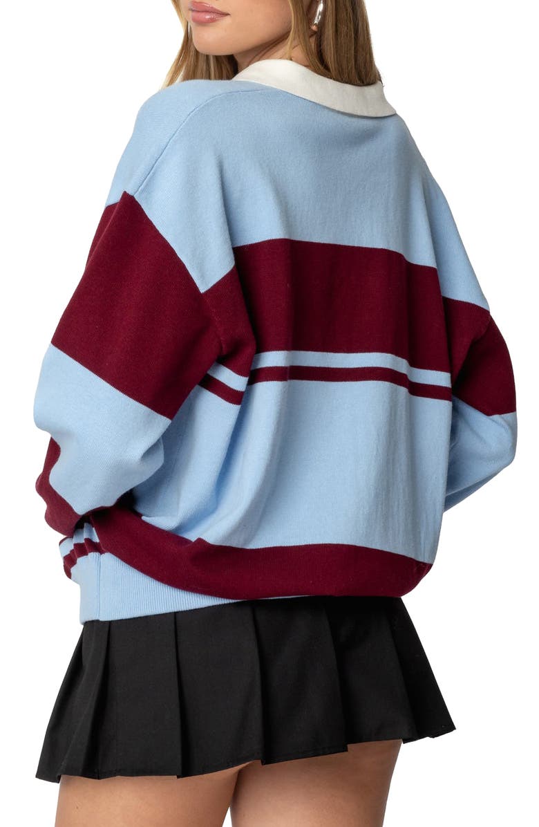 EDIKTED Kian Stripe Cotton Rugby Sweater, Alternate, color, Blue/ Burgundy Mix