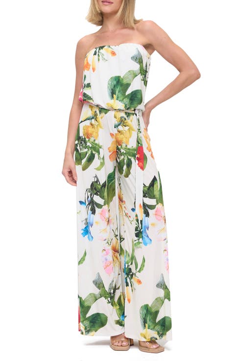 Printed Strapless Wide Leg Jumpsuit