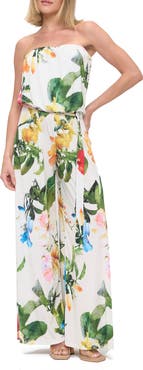 O.L. Printed Strapless Wide Leg Jumpsuit