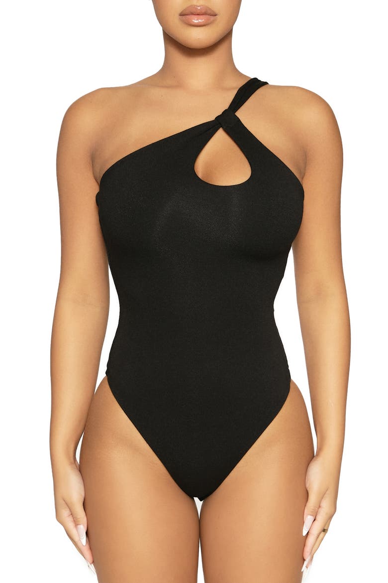 One-Shoulder Keyhole Bodysuit, Main, color, BLACK