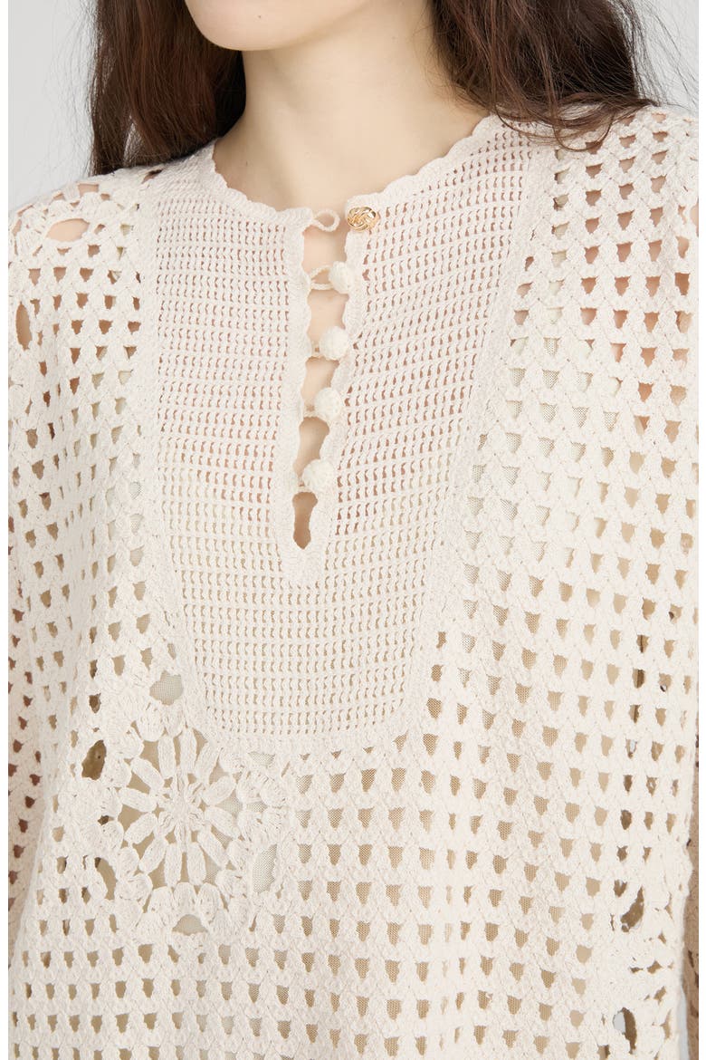 The Postcard Open Stitch Long Sleeve Cotton Minidress, Alternate, color, CREAM