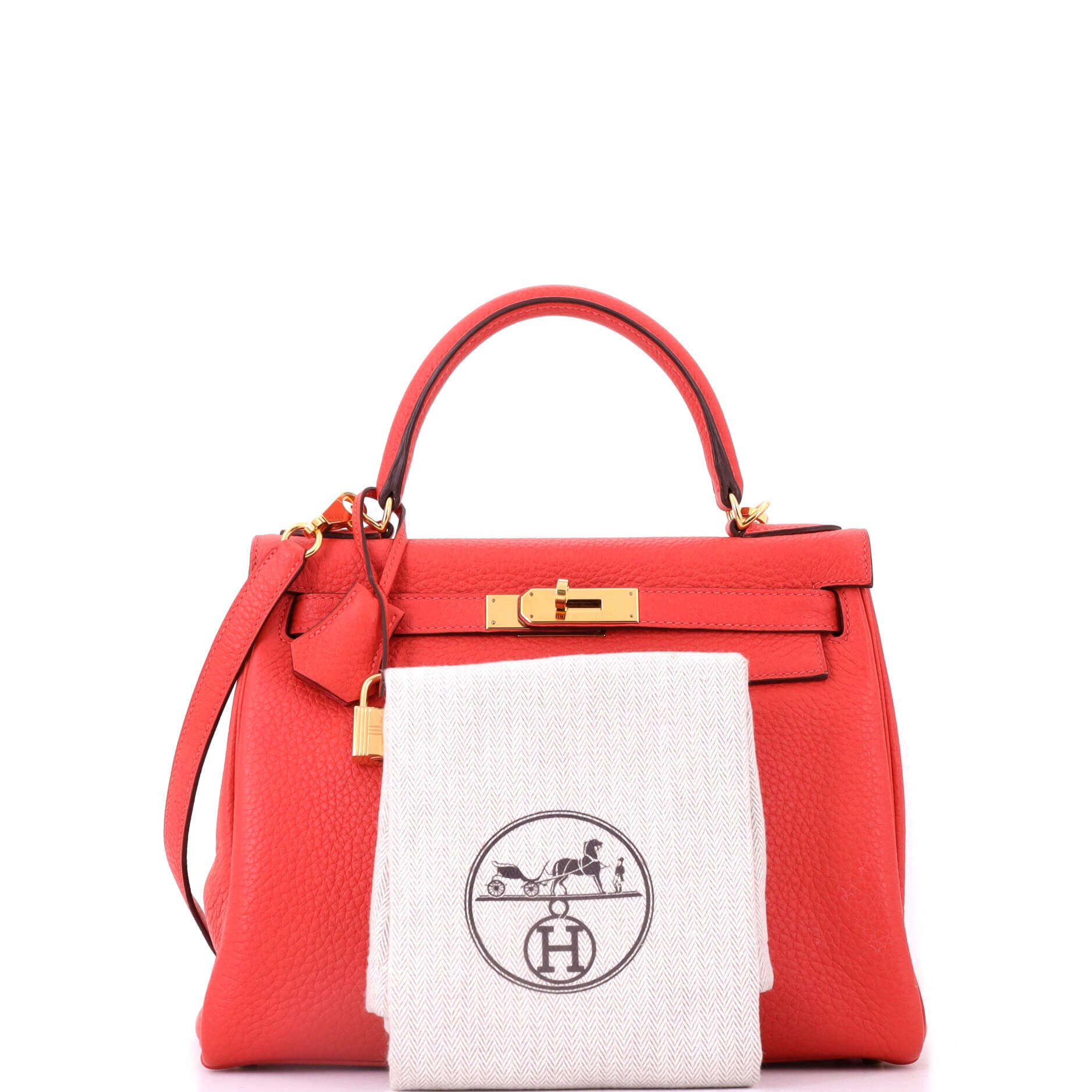 Pre-Owned Hermes Kelly Handbag Red Clemence with Gold Hardware 28, Alternate, color, Geranium