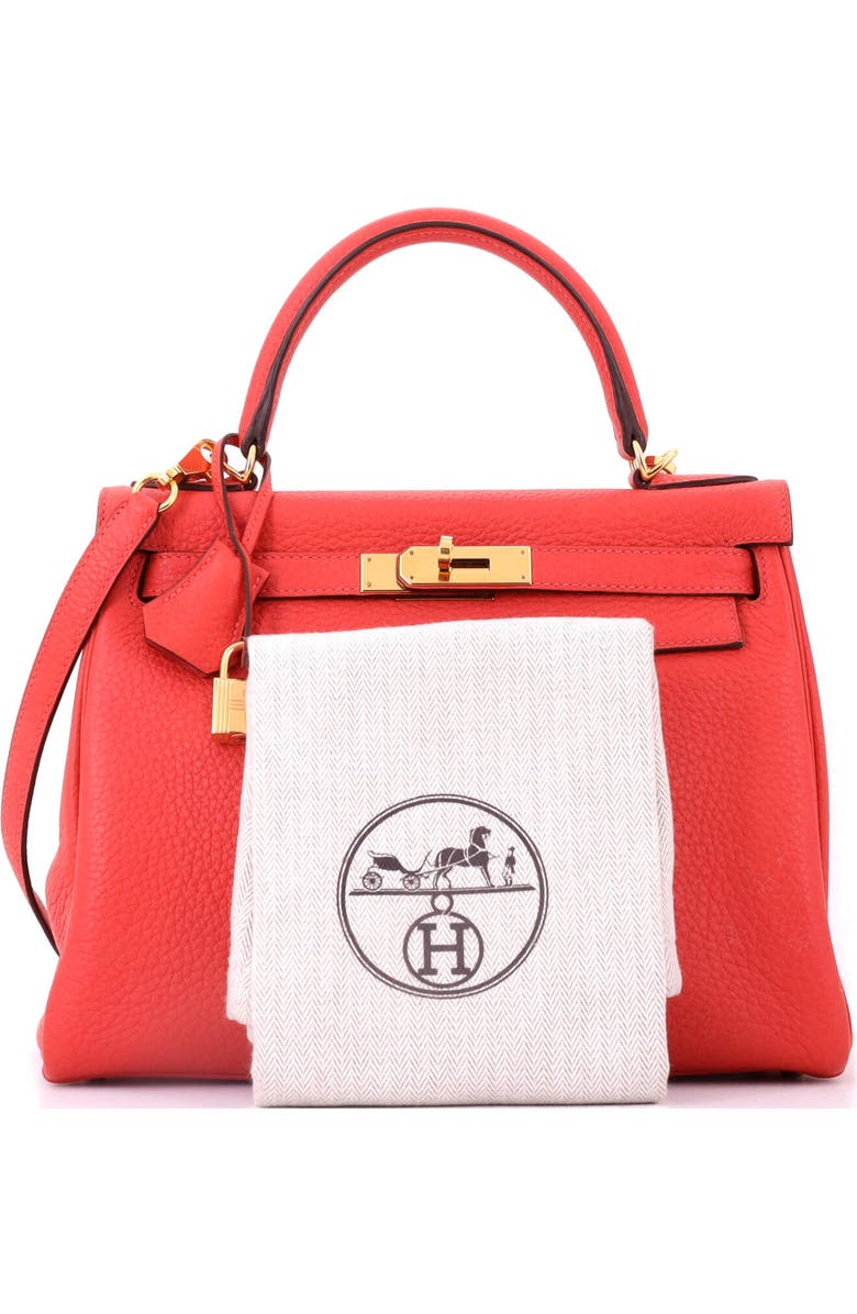Pre-Owned Hermes Kelly Handbag Red Clemence with Gold Hardware 28, Alternate, color, Geranium