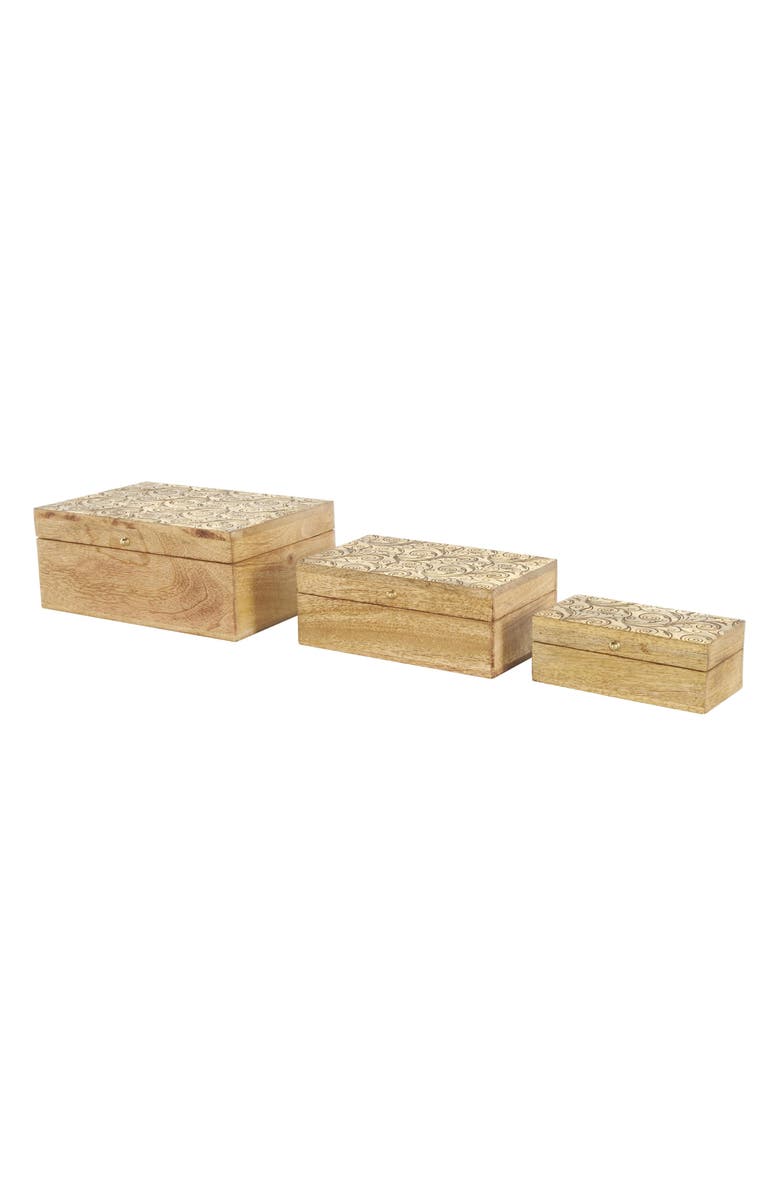 SONOMA SAGE HOME Set of Three Hand Carved Storage Boxes, Alternate, color, Brown