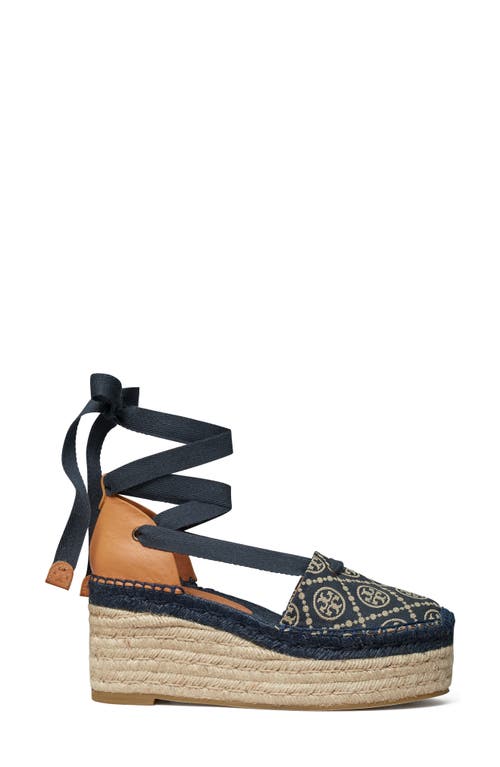 Tory Burch T Monogram Ankle Tie Espadrille Platform Wedge