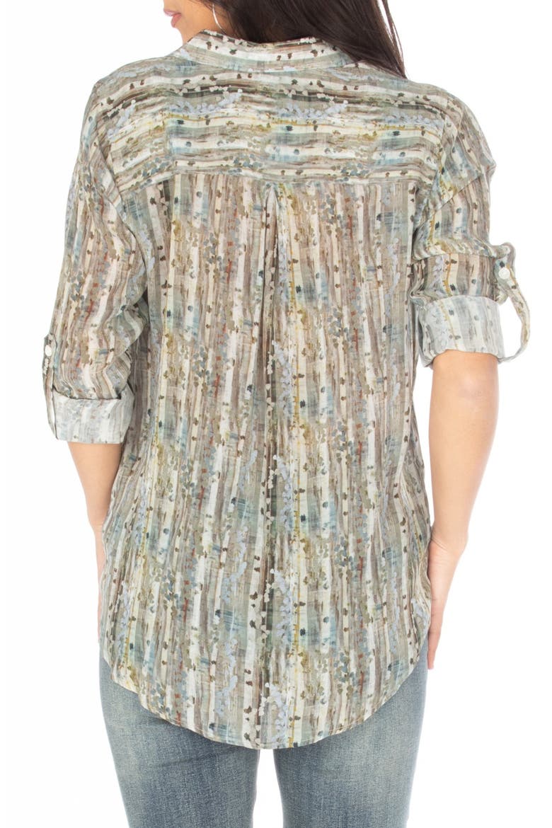Print Roll Tab Sleeve Button-Up Shirt, Alternate, color, BEIGE MULTI