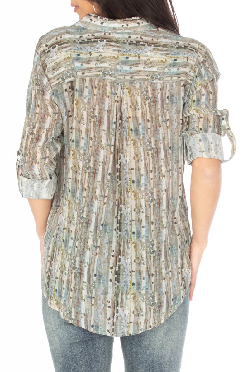 APNY Print Roll Tab Sleeve Button-Up Shirt, Alternate, color, Beige Multi