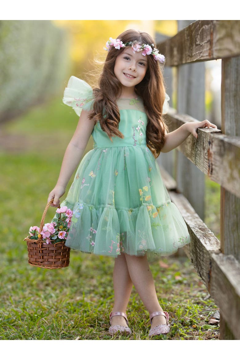 Girls Emerald Fairy Garden Embroidered Floral Tutu Dress, Alternate, color, Green