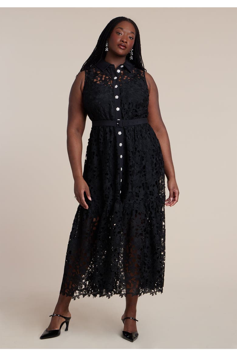 Lace Dress With Buttons & Collar, Alternate, color, BLACK ONYX