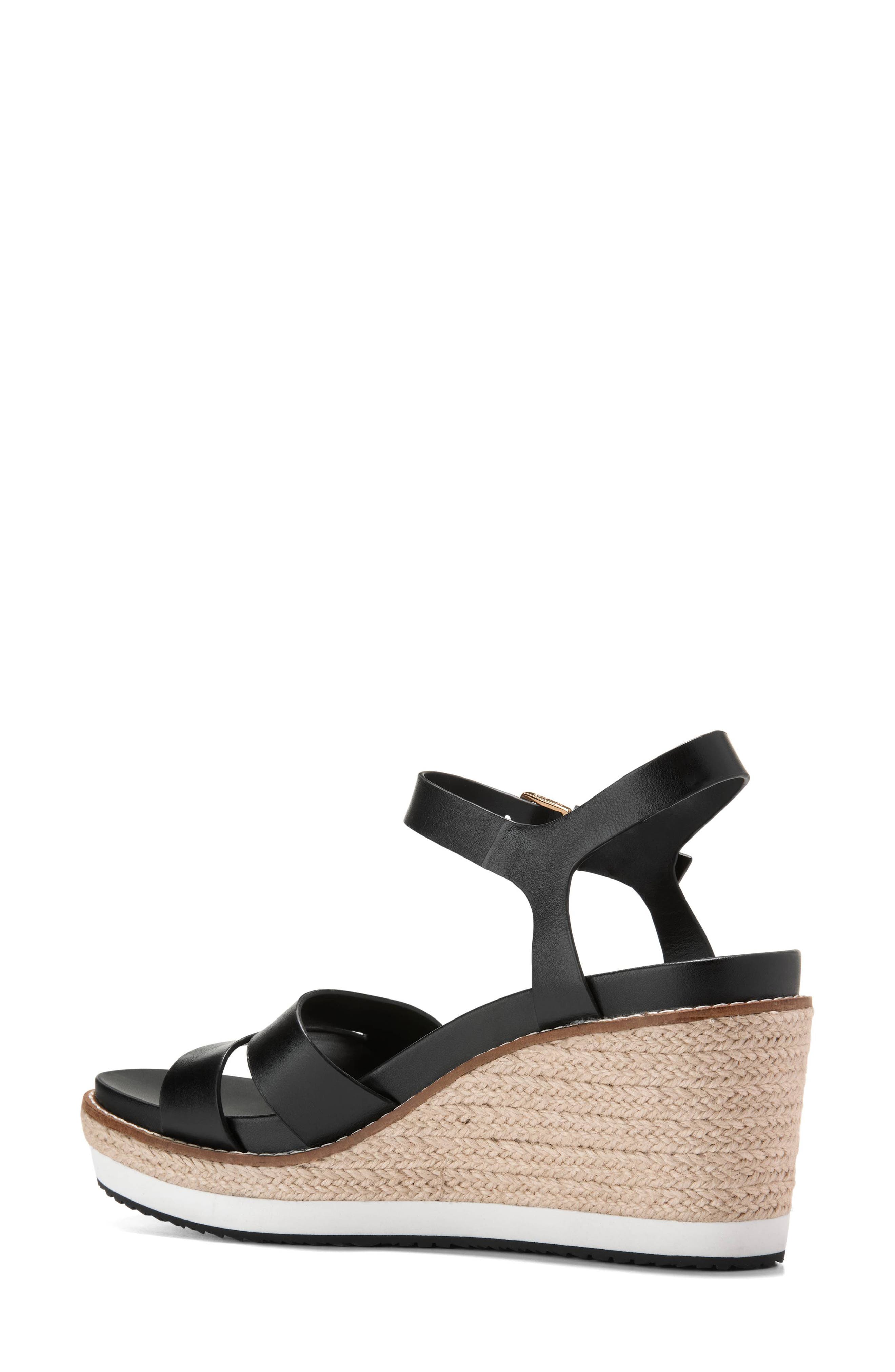 Cole Haan Ronnie Cloudfeel Espadrille Platform Wedge Sandal, Alternate, color, Black Leather/ Natural