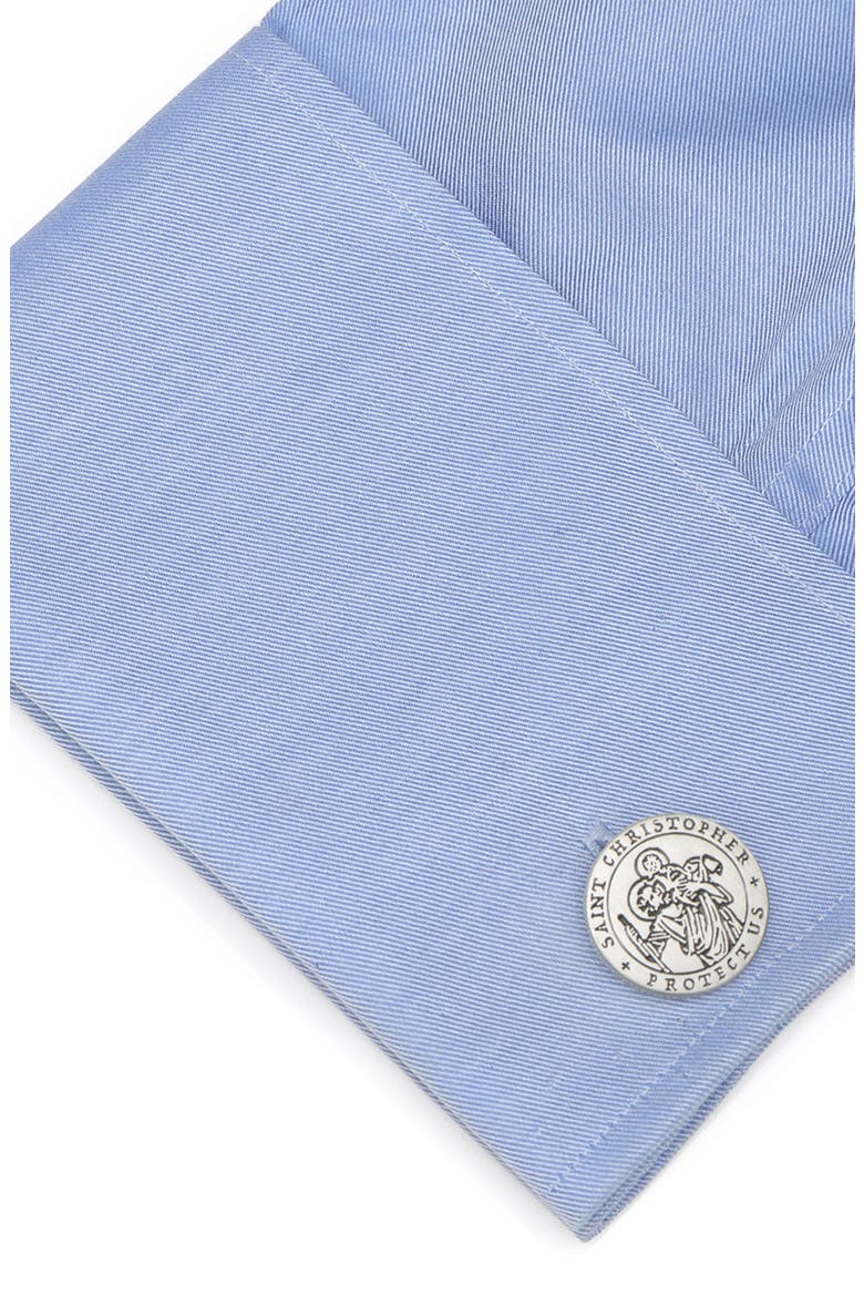 Saint Christopher Amulet Cuff Links, Alternate, color, SILVER
