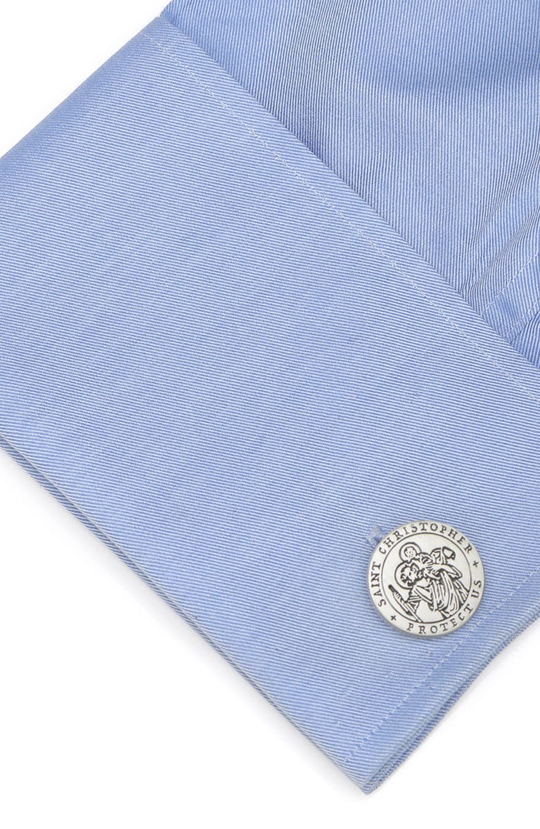 Cufflinks, Inc. Saint Christopher Amulet Cuff Links, Alternate, color, Silver