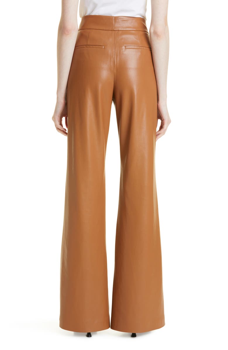 Alice + Olivia Dylan High Waist Faux Leather Wide Leg Pants, Alternate, color, Camel