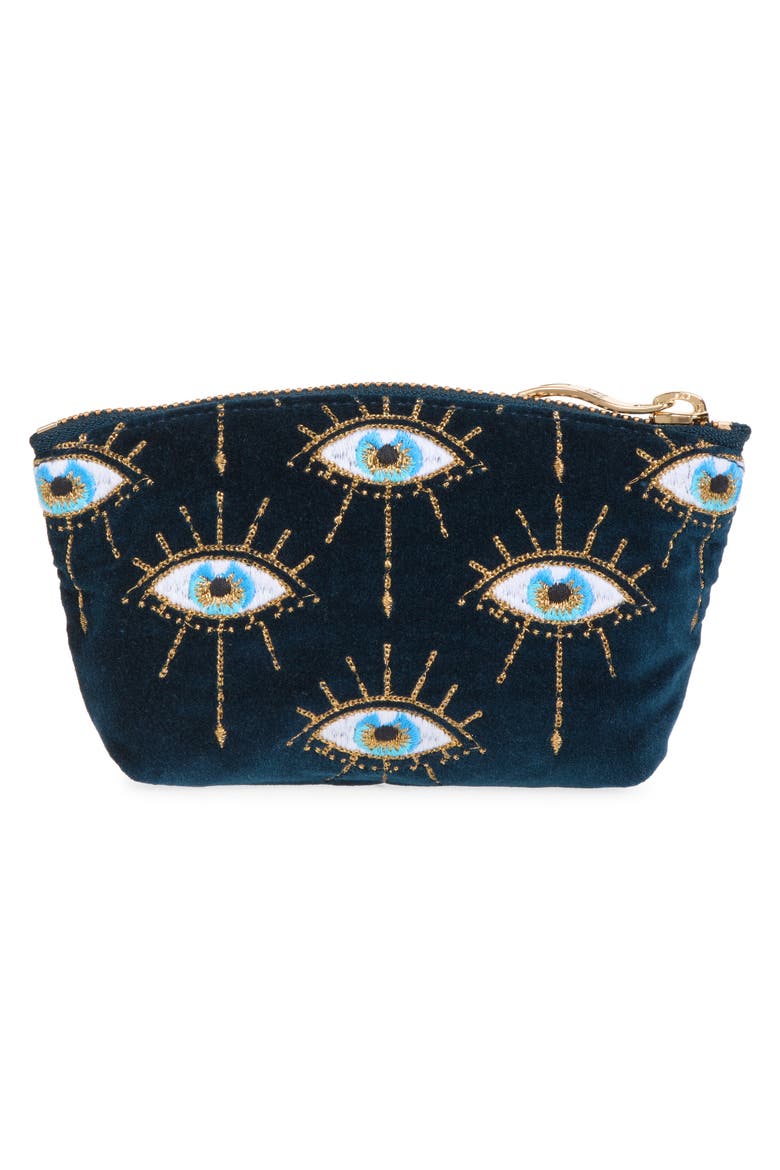 Mystical Eye Velvet Coin Pouch, Alternate, color, INK BLUE