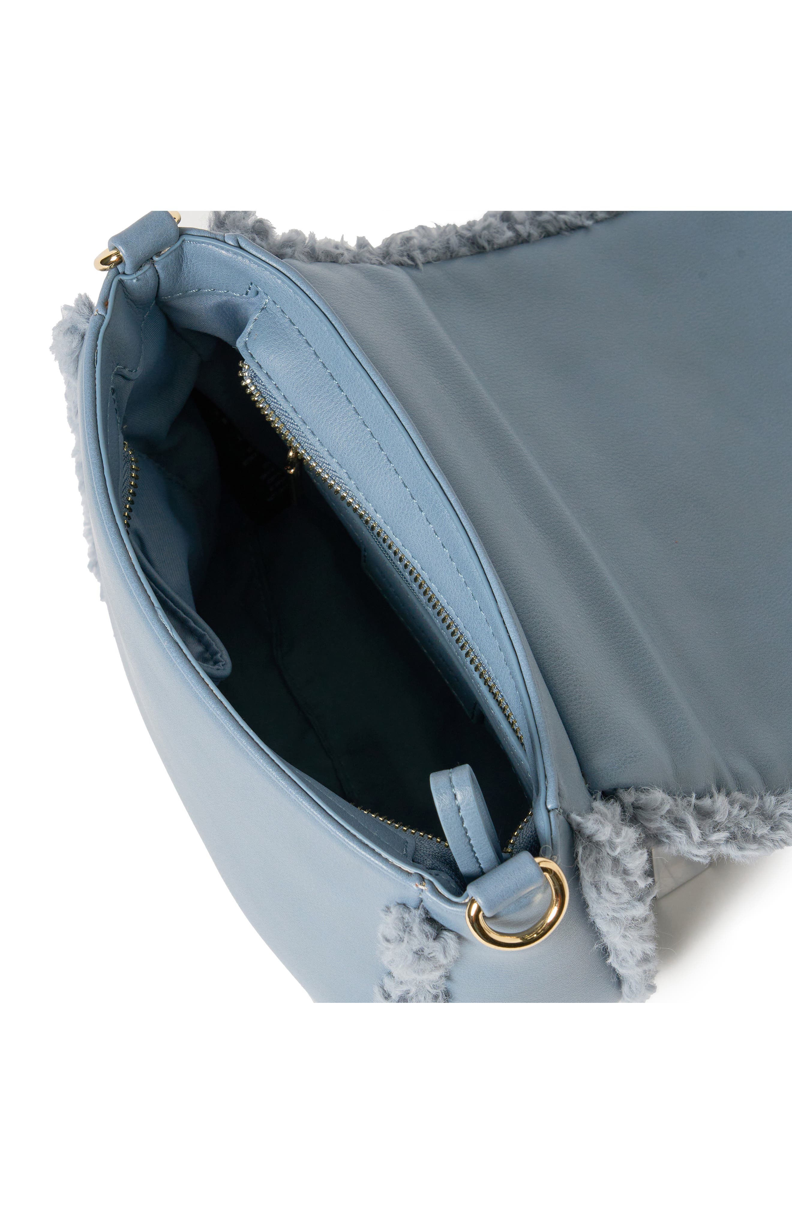 Faux Shearling Flap Crossbody Bag