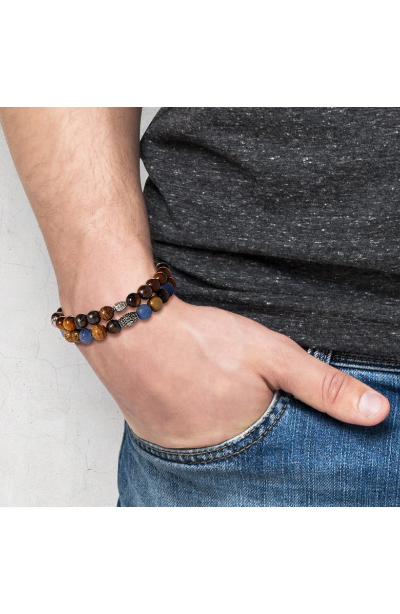 Lucky Brand Tiger's Eye & Sodalite Beaded Stretch Bracelets, Alternate, color, Brown, Blue, Silver