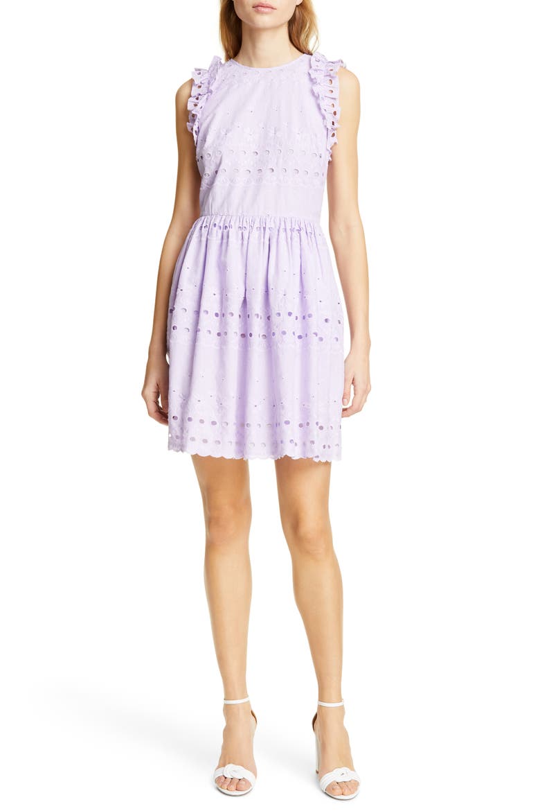 eyelet fit & flare dress, Main, color, FROZEN LILAC