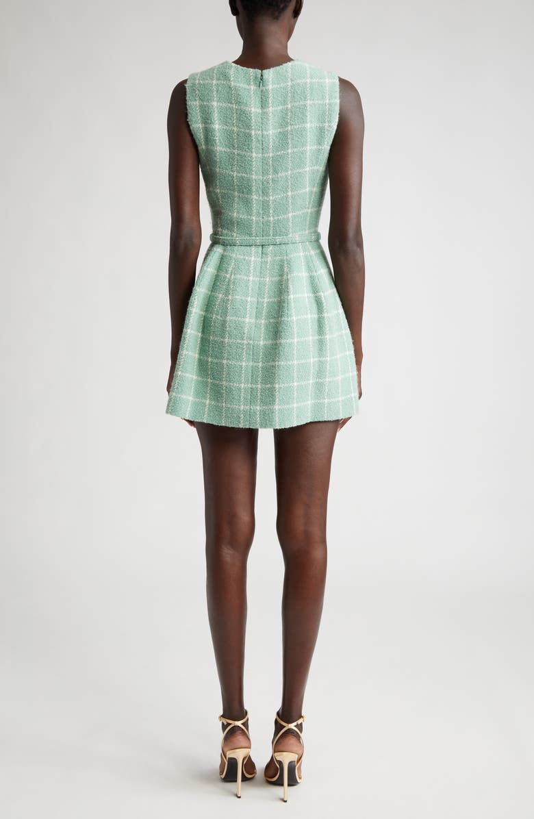 Oscar de la Renta Windowpane Plaid Belted Bouclé Tweed Dress, Alternate, color, 
