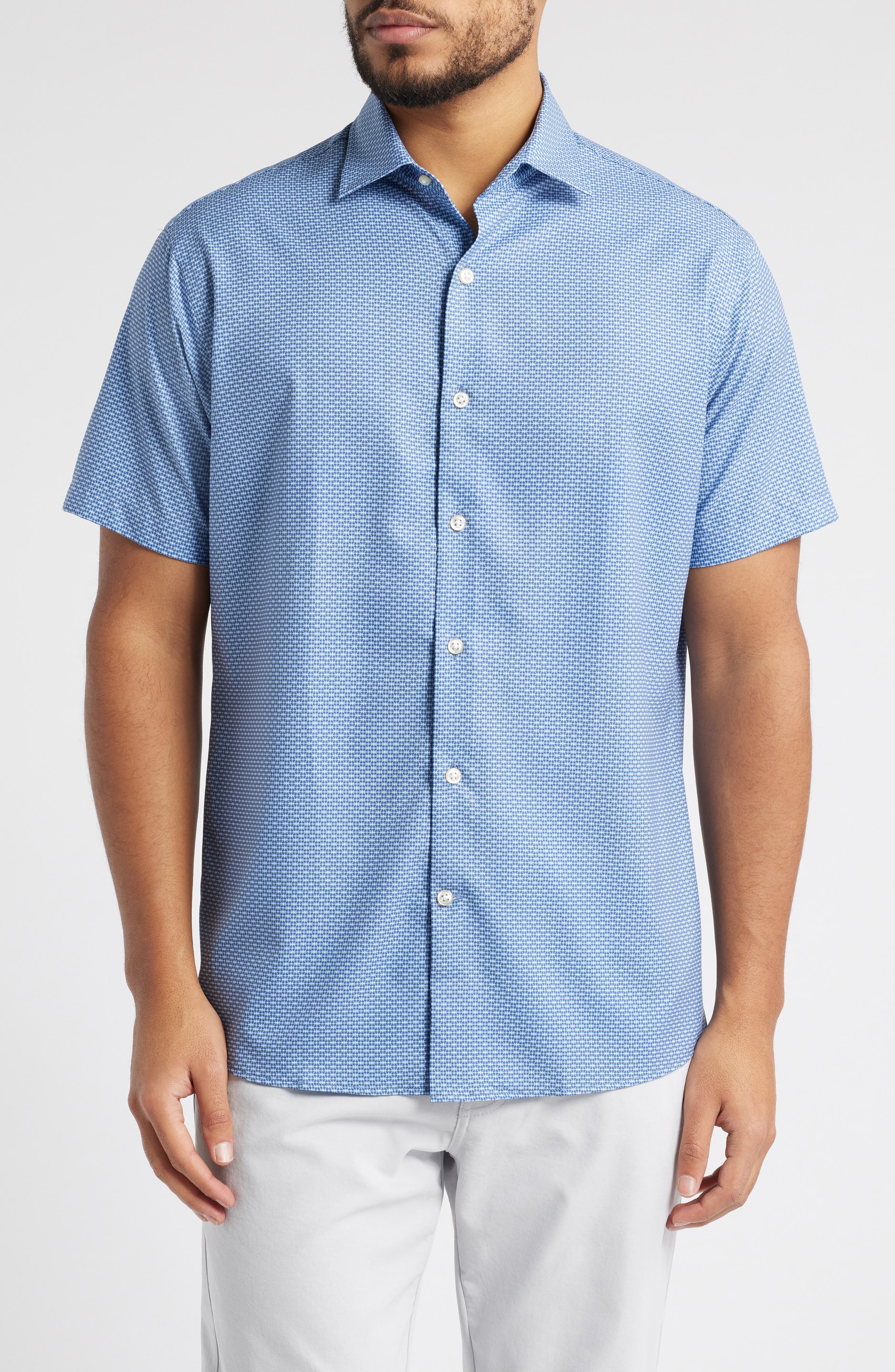 Peter Millar Graham Microprint Short Sleeve Performance Button-Up Shirt ...