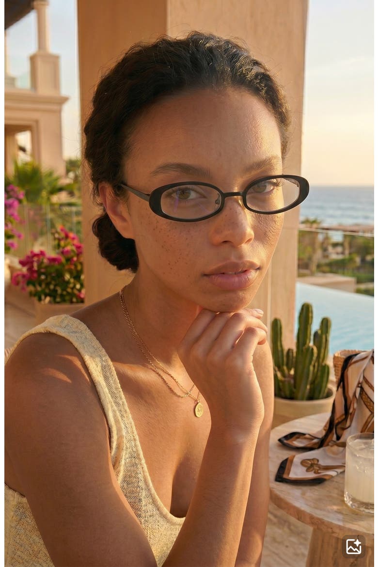 Kylie 51mm Oval Blue Light Blocking Glasses, Alternate, color, BLACK/ CLEAR