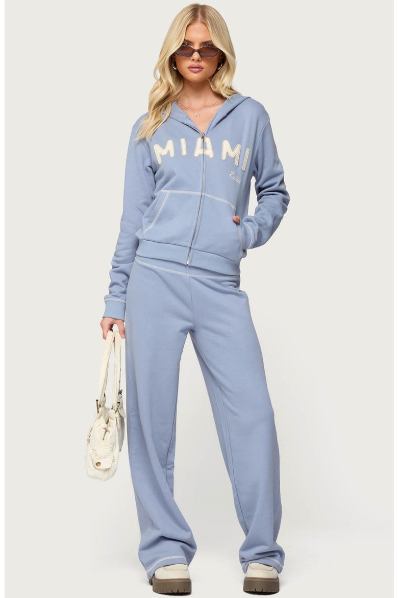 Miami Babe Front Zip Cotton Blend Hoodie, Alternate, color, BLUE