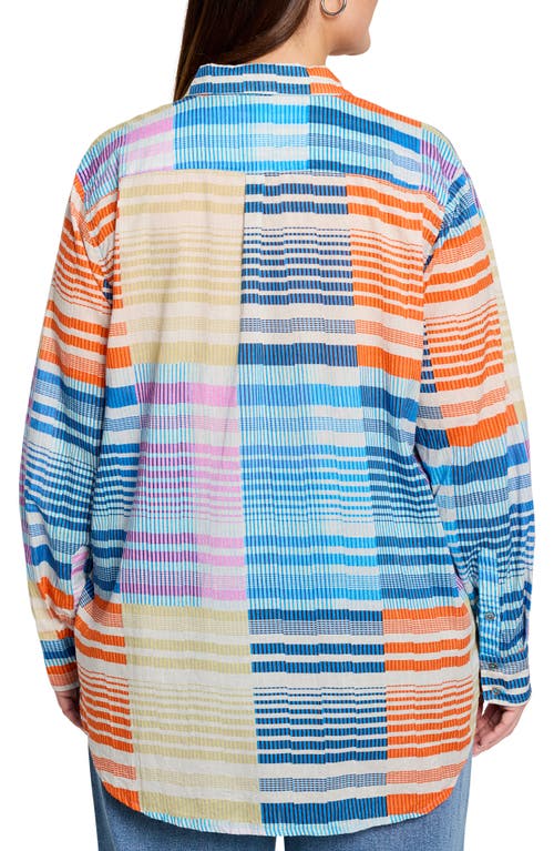 Nic + Zoe Nic+zoe Sunset Stripe Cotton Button-up Shirt In Blue Multi