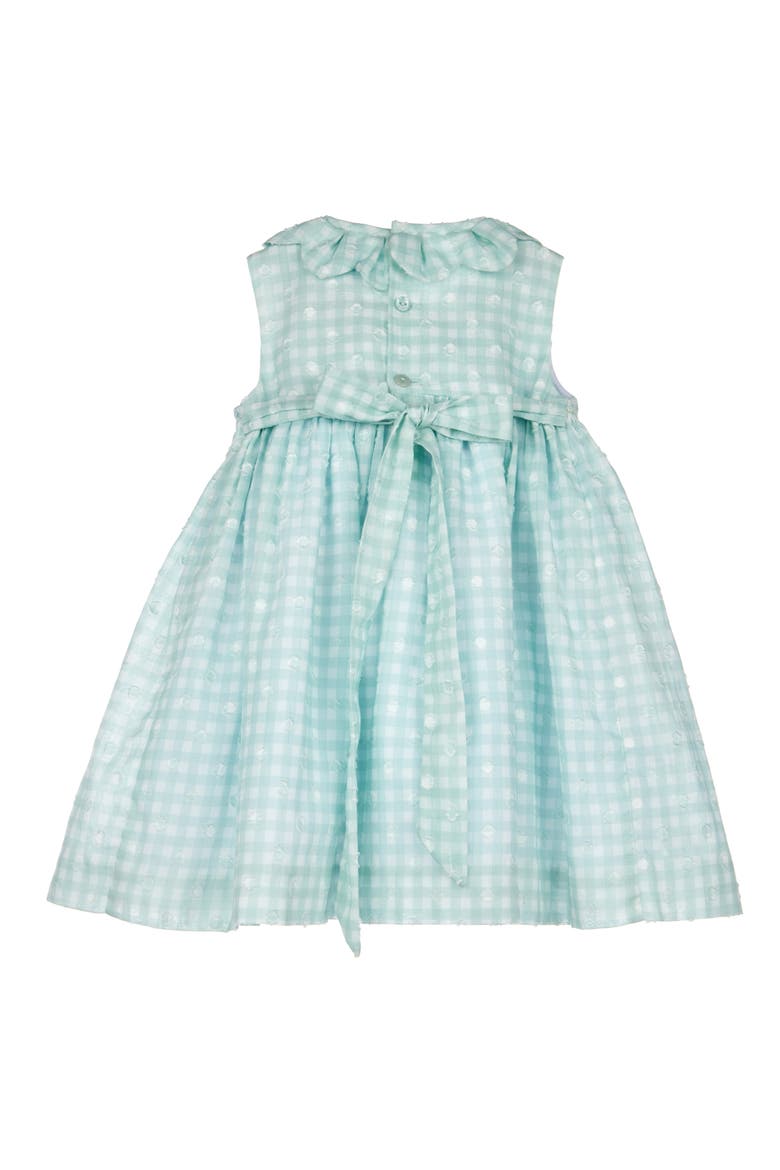 Petal Smocked Clip Dot Check Dress, Alternate, color, AQUA