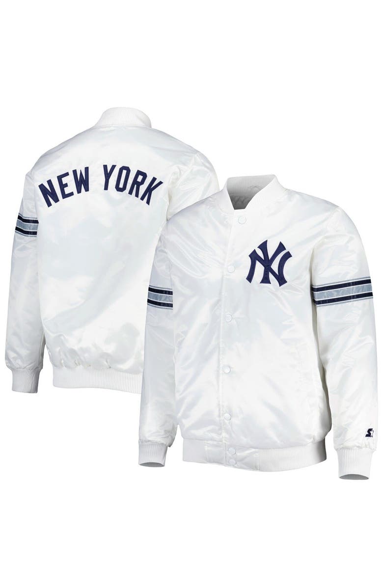 STARTER Men's Starter White New York Yankeess Power Forward Satin Full-Snap Varsity Jacket, Main, color, 