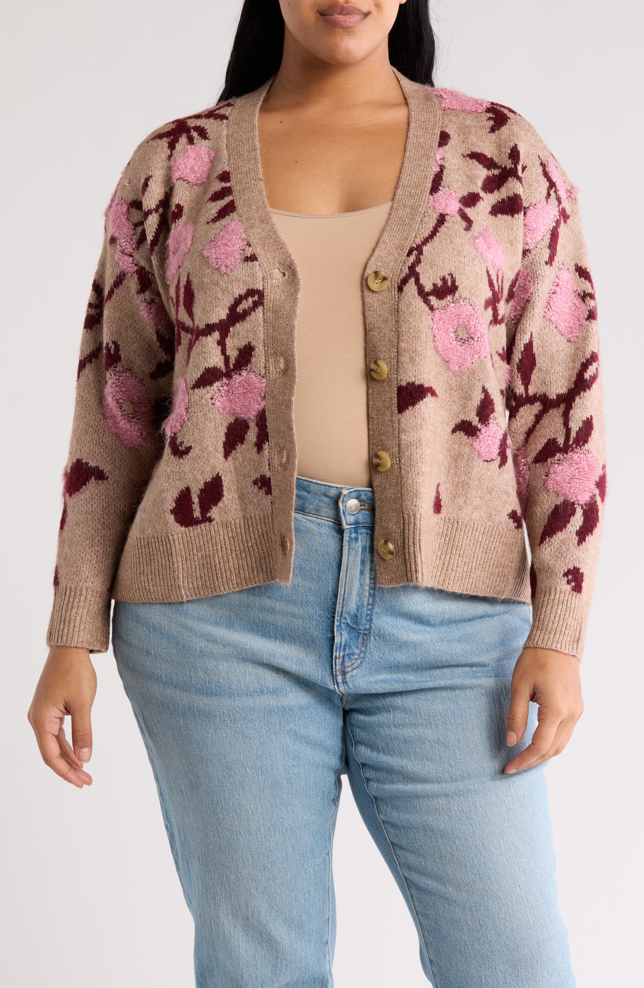 Floral Jacquard Button Front Cardigan - image 5