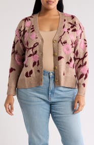 DR2 by Daniel Rainn Floral Jacquard Button Front Cardigan