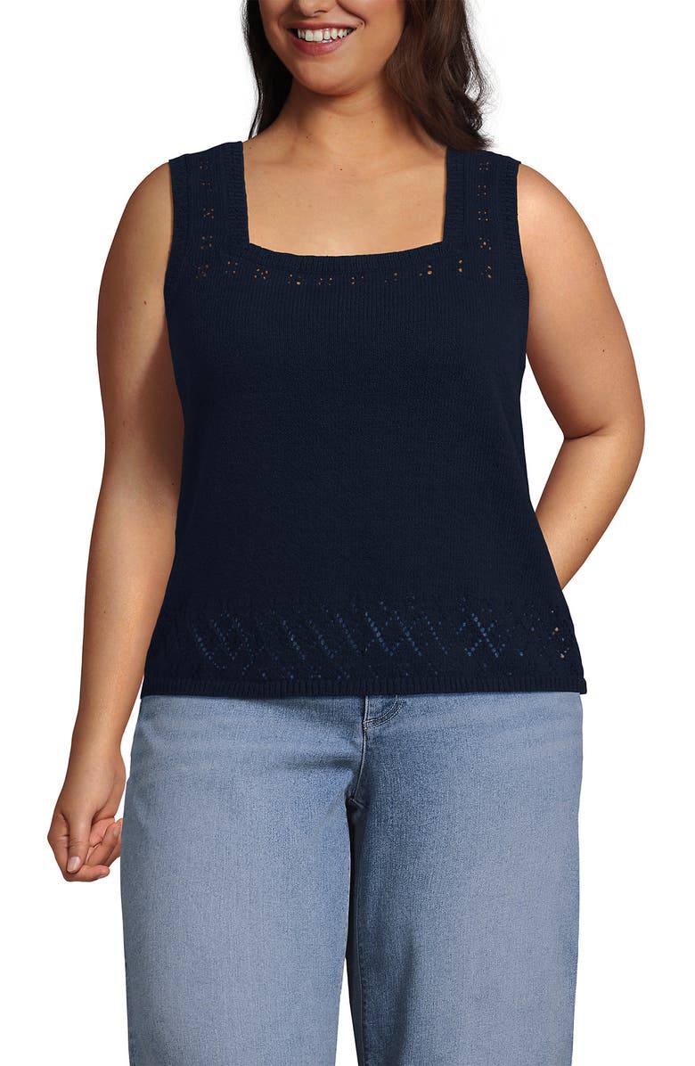 Lands' End Pointelle Square Neck Tank Sweater, Main, color, Radiant Navy